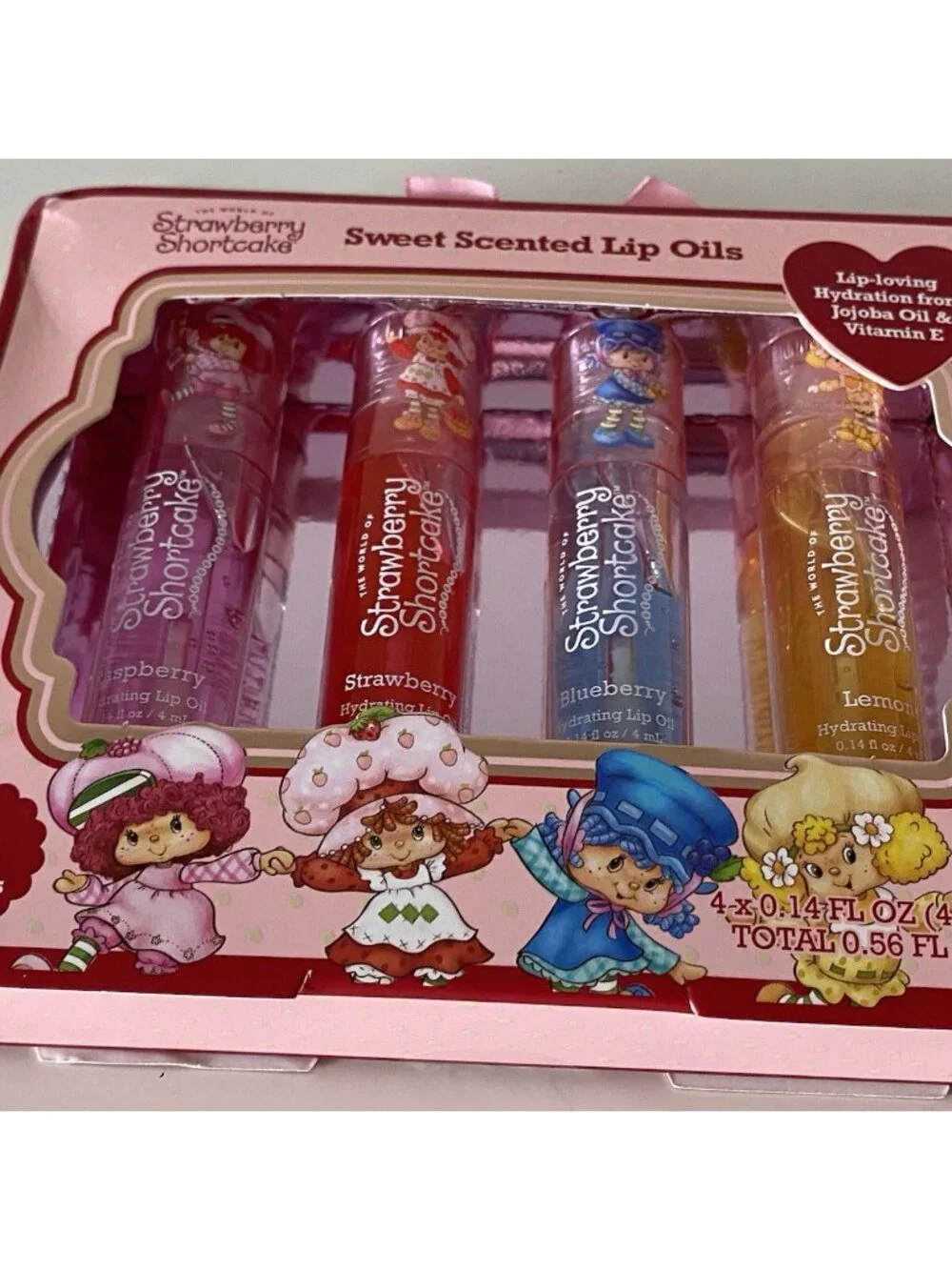 4 Pk Strawberry Shortcake Scented Hydrating‎ Lip Oils Raspberry Blueberry Lemon
